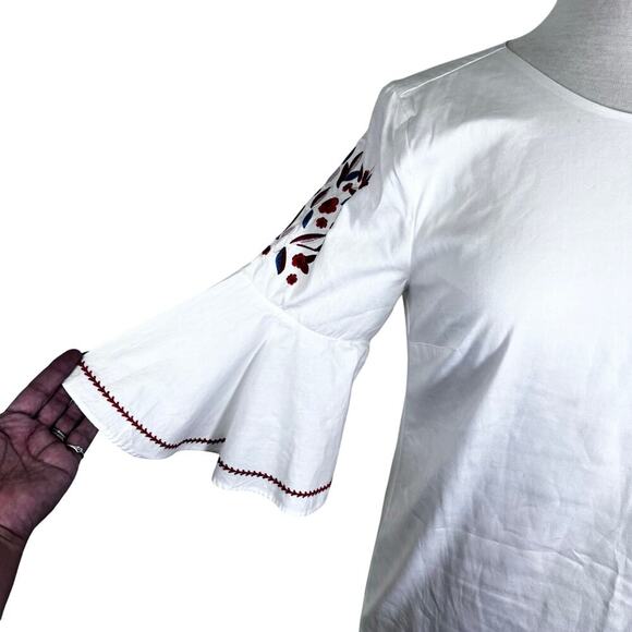 MUDPIE Michelle White Cotton Sheath Dress Floral Embroidered Bell Sleeves Sz S - Picture 4 of 12